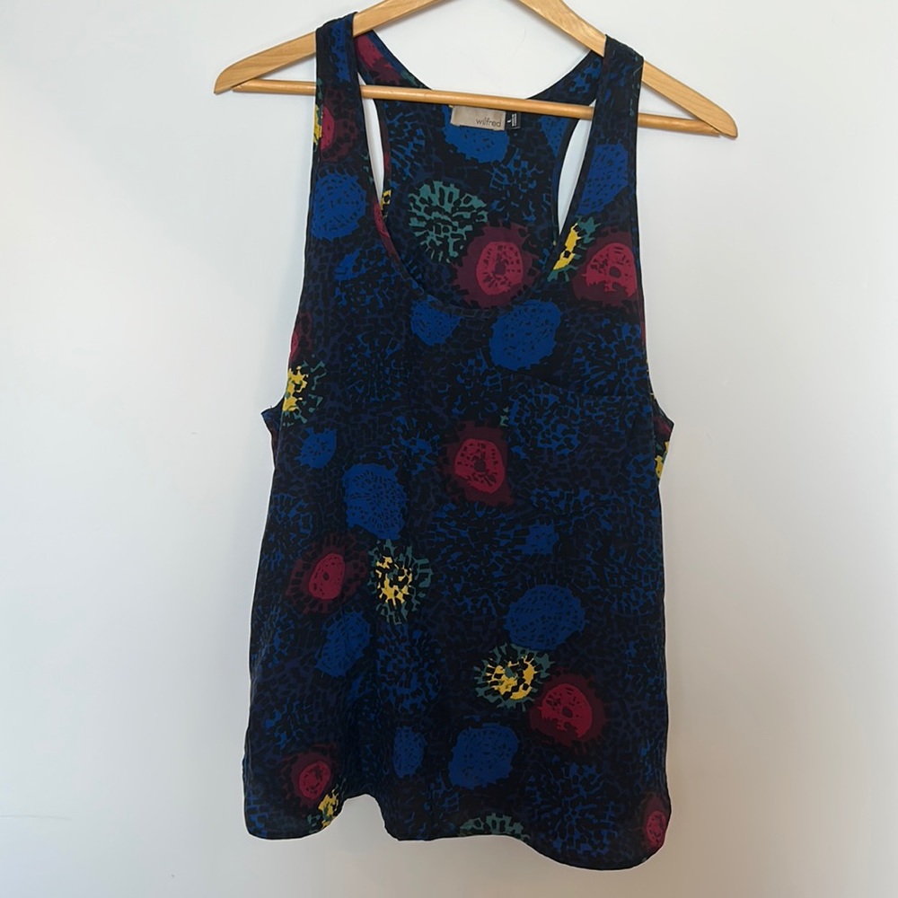 Wilfred 100% silk mixed print racer back tank from Aritzia